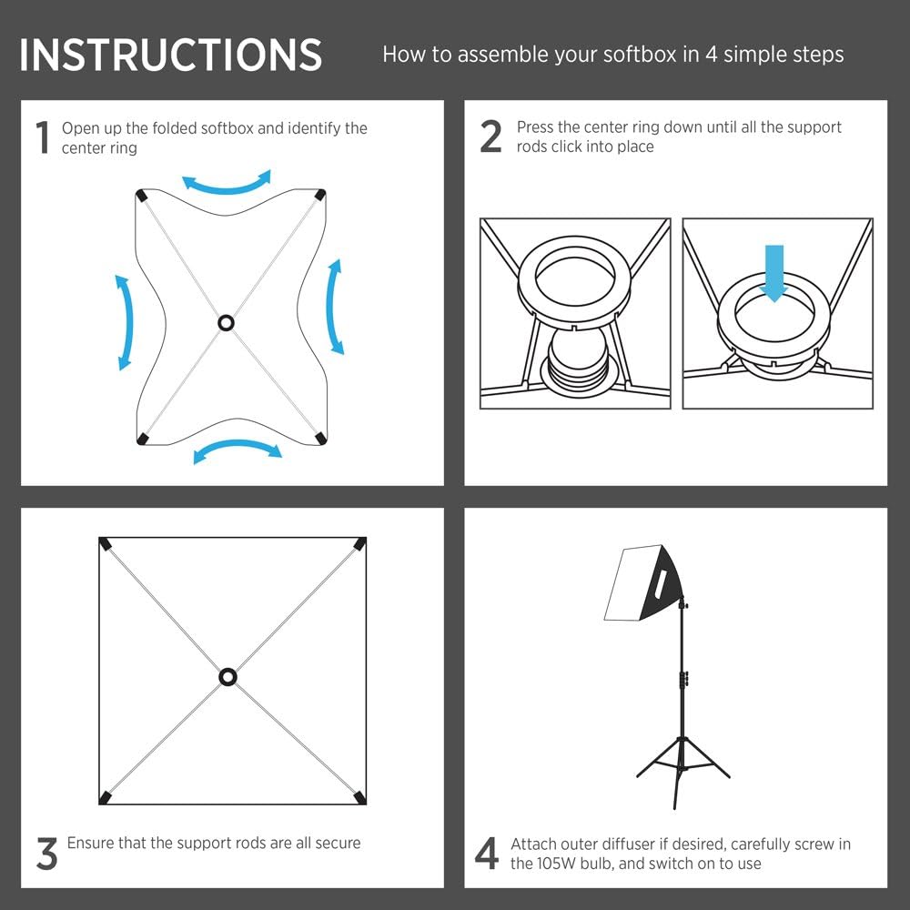 2-Light Fluorescent Studio Lighting Kit with 20"x20" Softboxes, 105W Bulbs & Light Stands A957499