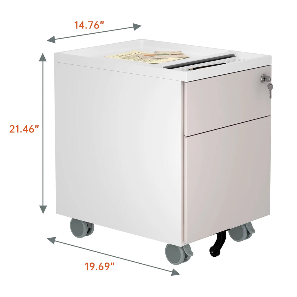 Pink 2-Drawer Metal Filing Cabinet with Wheels L665