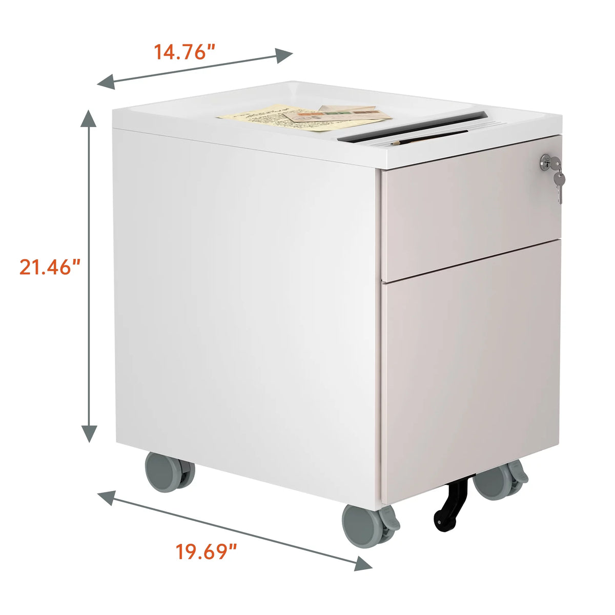 Pink 2-Drawer Metal Filing Cabinet with Wheels L665