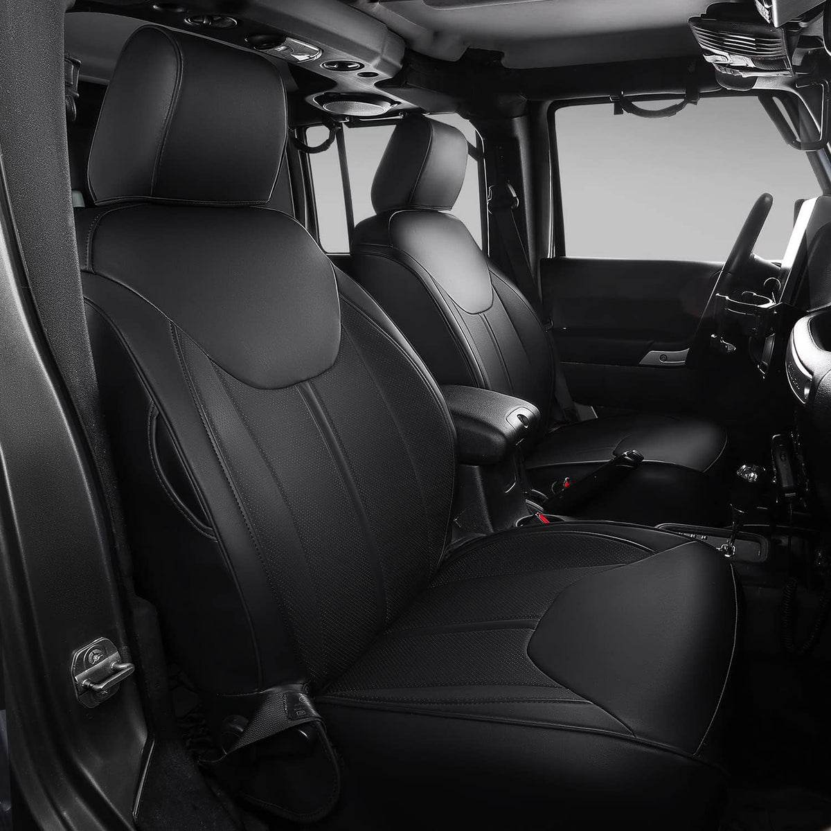 Black PU Leather Seat Covers Full Set for Jeep Wrangler JL 4 Door X682050