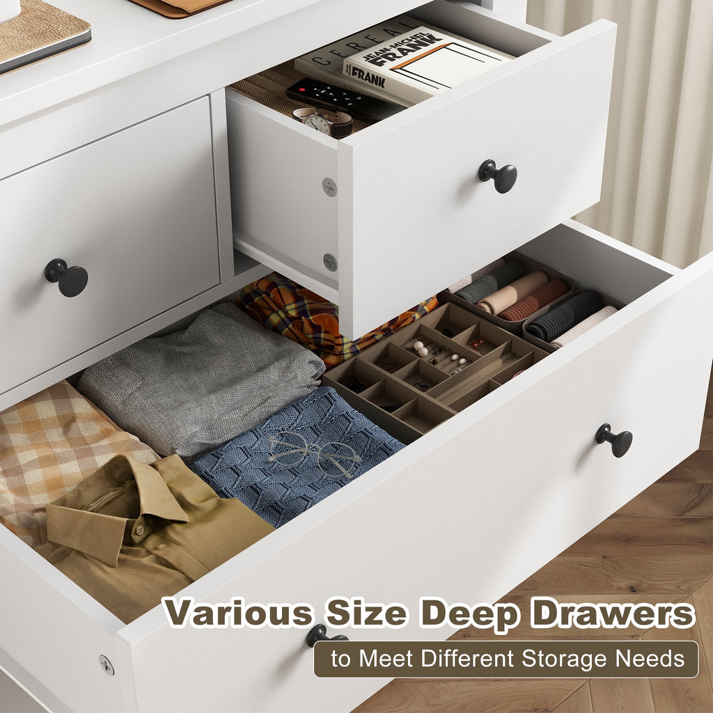 White Wood Dresser with 10 Deep Drawers D35783