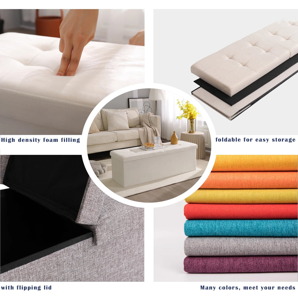 Linen Fabric Storage Ottoman Bench K354098