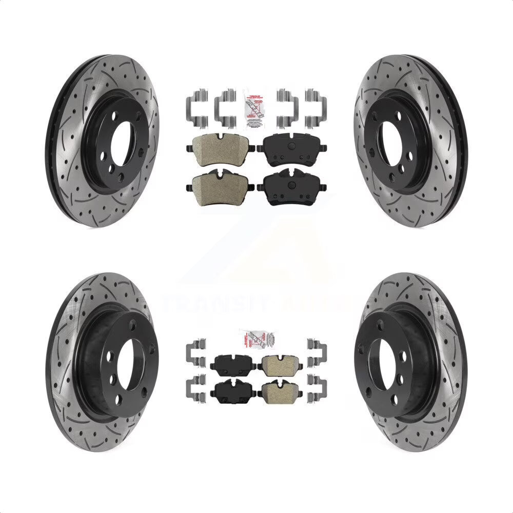 Semi-Metallic Brake Pads and Coated Drilled Slotted Disc Brake Rotors Kit H3046