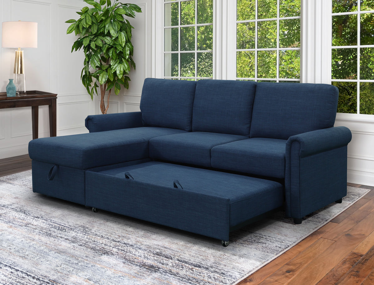 Navy Blue Storage Sofa Bed Reversible Sectional Y817898