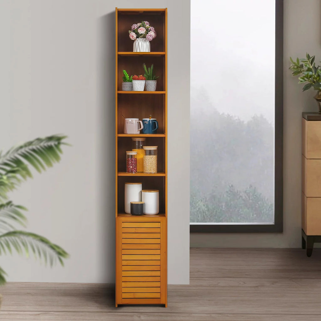 Bamboo 7 Shelves Bookcase with Door K5314