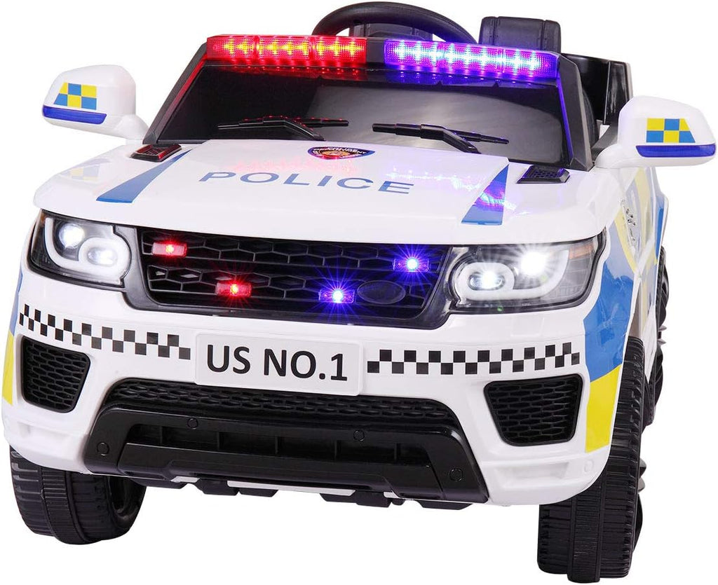 Black 12V Kids Ride On Police Car with Remote Control T24419