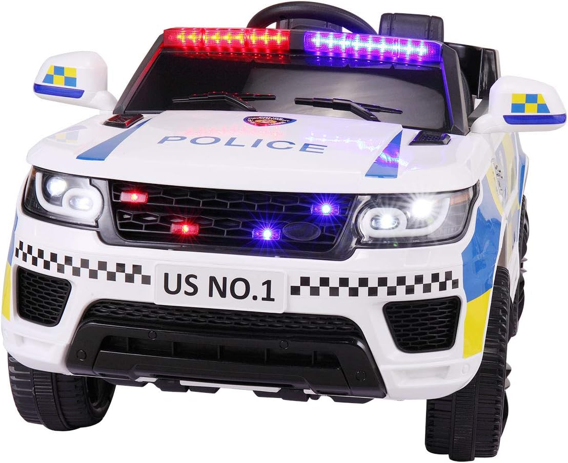 Black 12V Kids Ride On Police Car with Remote Control T24419