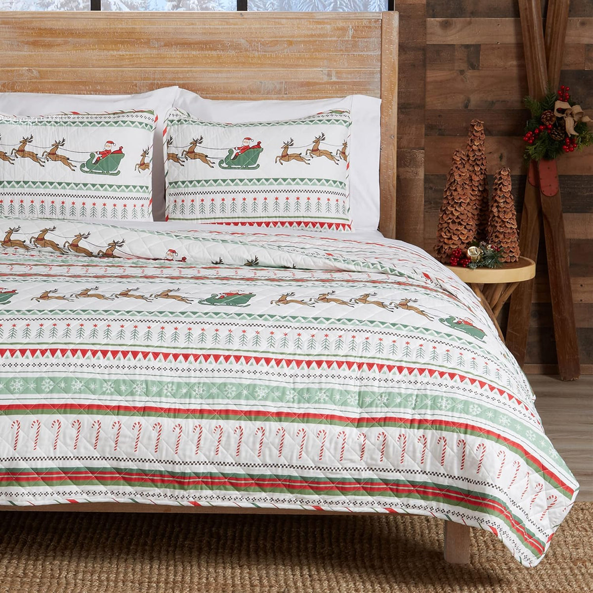 Forest Green 3-Piece Reversible Quilt Set with 2 Shams F294958